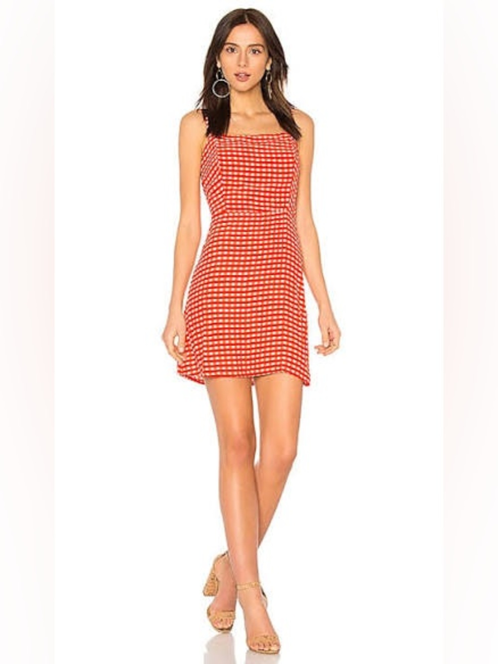 Faithfull the Brand Ischia Dress Red White Kivotos Gingham Print Tie Back SZ 6